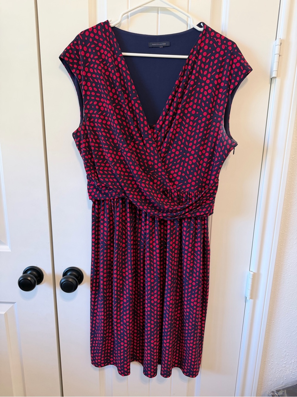 Tommy Hilfiger Navy Red Dot Faux Wrap Dress Estimated M